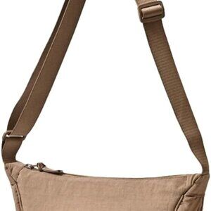 Trendy Khaki Nylon Crossbody Bag for Women Men with Adjustable Strap, Compact Si